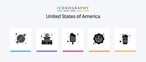 Verenigde Staten van Amerika glyph 5 icoon pak inclusief fles. Internationale vlag. Politie teken. vlag. ijs room. creatief pictogrammen ontwerp vector