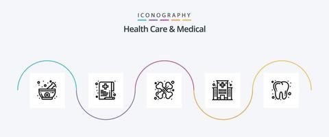 Gezondheid zorg en medisch lijn 5 icoon pak inclusief medisch. Gezondheid. document. zorg. traumatologie vector