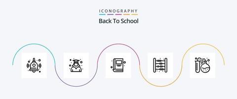 terug naar school- lijn 5 icoon pak inclusief fles buis. wiskunde. boek. kinderen. zak vector