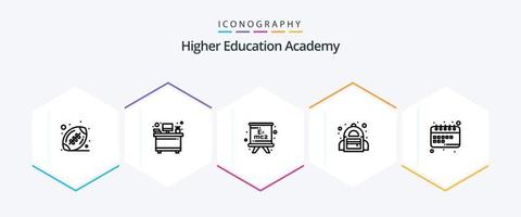 academie 25 lijn icoon pak inclusief studie. schema. bord. aan het leren. leerling vector