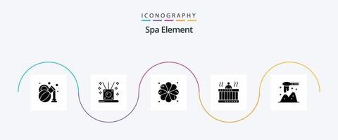 spa element glyph 5 icoon pak inclusief lepel. pollepel. spa. veren. kom tot rust vector