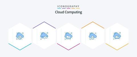 wolk berekenen 25 blauw icoon pak inclusief laptop. telefoon. computergebruik. mobiel. berekenen vector