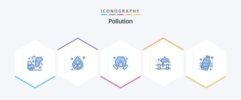 verontreiniging 25 blauw icoon pak inclusief afval. afval. gas. vervuiling. gas- vector