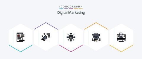 digitaal afzet 25 gevulde lijn icoon pak inclusief koker. filter. spreker. presentatie. aansluiten vector