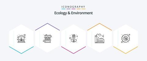 ecologie en milieu 25 lijn icoon pak inclusief versnelling. planten. energie. industrie. fabriek vector