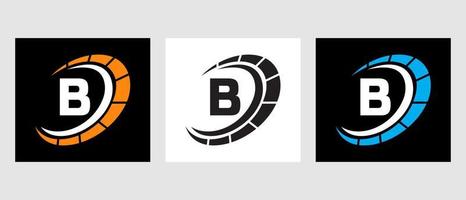 brief b auto automotive logo voor auto's onderhoud, auto's reparatie met snelheidsmeter symbool vector