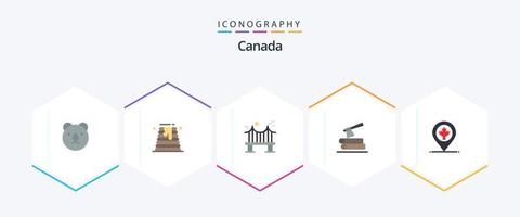 Canada 25 vlak icoon pak inclusief plaats. hout. brug. hout. bijl vector