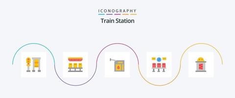 trein station vlak 5 icoon pak inclusief huis. klok. auto. vervoer. stoelen vector