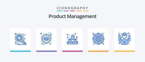 Product beheer blauw 5 icoon pak inclusief bedrijf. uitbreiden. transportband. doos. wereldbol. creatief pictogrammen ontwerp vector