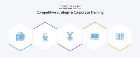 competitief strategie en zakelijke opleiding 25 blauw icoon pak inclusief onderwijs. lintje. markt. reputatie. medaille vector