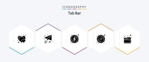 tab bar 25 glyph icoon pak inclusief . portemonnee. dollar. geld. plus vector