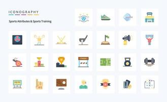 25 sport- attributen en sport- opleiding vlak kleur icoon pak vector