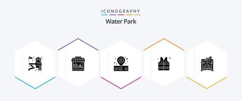 water park 25 glyph icoon pak inclusief . . park. tuin. poort vector