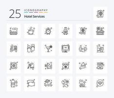 hotel Diensten 25 lijn icoon pak inclusief ticket. hotel. alarm. reizen. bagage vector