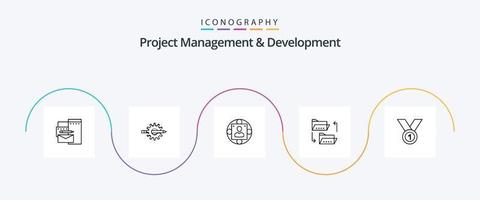 project beheer en ontwikkeling lijn 5 icoon pak inclusief het dossier. map. versnelling. productie. manager vector