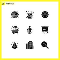 universeel icoon symbolen groep van 9 modern solide glyphs van jumping werkzaamheid doel winkel stad bewerkbare vector ontwerp elementen
