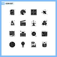 modern reeks van 16 solide glyphs pictogram van ontspanning uiterlijke verzorging huis schoonheidsmiddelen links bewerkbare vector ontwerp elementen