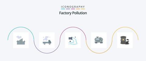 fabriek verontreiniging vlak 5 icoon pak inclusief vaten. tank. vervuiling. olie. riolering vector