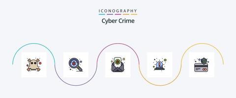 cyber misdrijf lijn gevulde vlak 5 icoon pak inclusief Geldautomaat kaart. rood. e-mail. licht. alarm vector