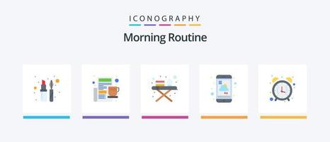 ochtend- routine- vlak 5 icoon pak inclusief alarm klok. het weer. strijken bord. onderhoud. mobiel. creatief pictogrammen ontwerp vector