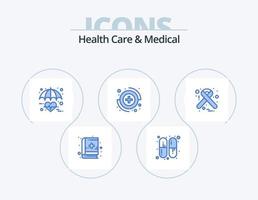 Gezondheid zorg en medisch blauw icoon pak 5 icoon ontwerp. lintje. ziekenhuis. medisch. hiv. medisch vector