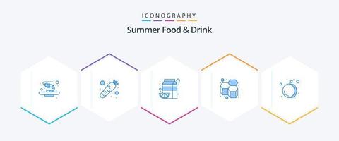 zomer voedsel en drinken 25 blauw icoon pak inclusief fruit. zoet. fruit. honingraat. bijen vector