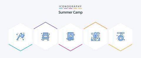 zomer kamp 25 blauw icoon pak inclusief smeltend. camping. boek. boot. boom vector