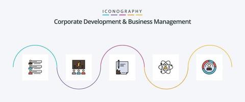 zakelijke ontwikkeling en bedrijf beheer lijn gevulde vlak 5 icoon pak inclusief bladzijde. document. groep. contract. denken vector