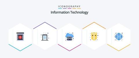 informatie technologie 25 vlak icoon pak inclusief bescherming. internetten. pin. platform. infrastructuur vector