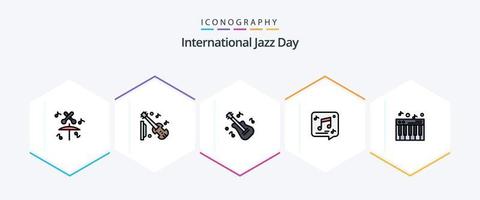 Internationale jazz- dag 25 gevulde lijn icoon pak inclusief geluid. muziek. instrument. Opmerking. multimedia vector