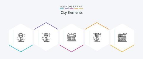 stad elementen 25 lijn icoon pak inclusief op te slaan. markt op te slaan. financiën. markt. verkeer lichten vector