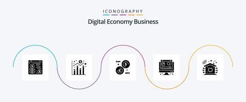 digitaal economie bedrijf glyph 5 icoon pak inclusief . slim huis. euro. intelligent. digitaal vector