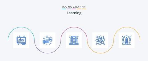 aan het leren blauw 5 icoon pak inclusief schrijven. laboratorium. onderwijs. atoom. youtube vector