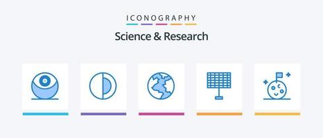 wetenschap blauw 5 icoon pak inclusief . ruimte. planeet. maan. zonne. creatief pictogrammen ontwerp vector