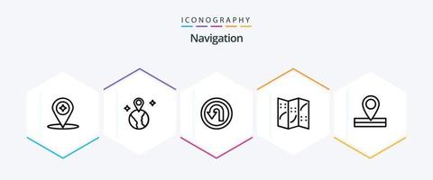 navigatie 25 lijn icoon pak inclusief . plaats. rug. kaart. navigatie vector