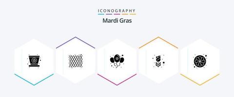 mardi gras 25 glyph icoon pak inclusief natuur. roos. ballonnen. romantiek. bloem vector