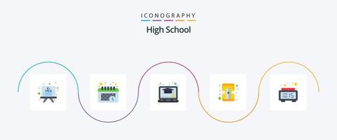 hoog school- vlak 5 icoon pak inclusief . tijd. studie. digitaal. alarm vector