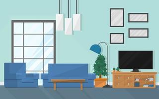 interieur woonkamer met meubels en raam vector