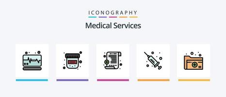 medisch Diensten lijn gevulde 5 icoon pak inclusief medisch. onderhoud. map. exploitant. hoofdtelefoon. creatief pictogrammen ontwerp vector