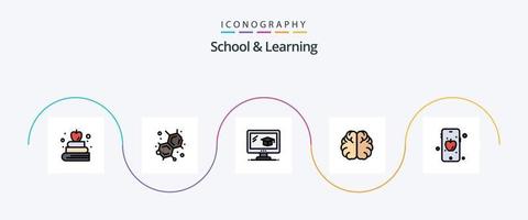 school- en aan het leren lijn gevulde vlak 5 icoon pak inclusief . onderwijs. diploma uitreiking. appel. kennis vector