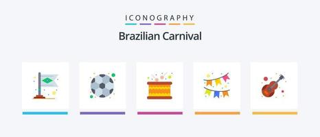 braziliaans carnaval vlak 5 icoon pak inclusief muziek. gitaar. trommel. ornament. viering. creatief pictogrammen ontwerp vector