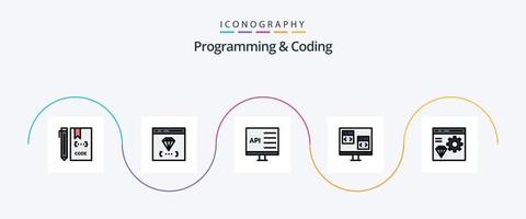 programmering en codering lijn gevulde vlak 5 icoon pak inclusief codering. app. ontwikkelen. ontwikkeling. computer vector