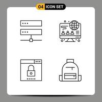 reeks van 4 modern ui pictogrammen symbolen tekens voor verbinding media hosting online zoeken bewerkbare vector ontwerp elementen