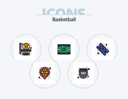 basketbal lijn gevulde icoon pak 5 icoon ontwerp. netto. fluit. mand. sport. bij elkaar passen vector