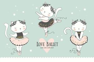 schattige cartoon baby kat ballerina collectie. kleine kitty-dansende karakters. vector