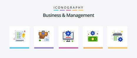 bedrijf en beheer vlak 5 icoon pak inclusief instellingen. versnelling. beheer. kalender. financiën. creatief pictogrammen ontwerp vector