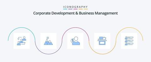 zakelijke ontwikkeling en bedrijf beheer blauw 5 icoon pak inclusief kosten. cliënt. prestatie. berg vector