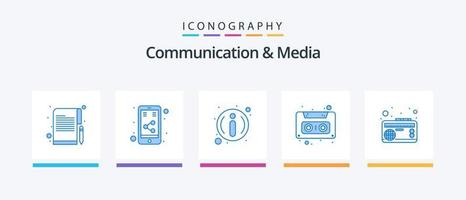 communicatie en media blauw 5 icoon pak inclusief plakband. frequentie. FAQ. plakband. audio cassette. creatief pictogrammen ontwerp vector