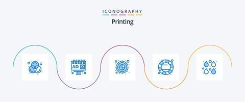 het drukken blauw 5 icoon pak inclusief Bewerk. druppel. darten. kleur. wiel vector