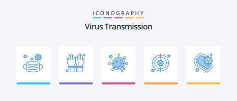 virus transmissie blauw 5 icoon pak inclusief coronavirus. virus. virus. ziekte. doelwit. creatief pictogrammen ontwerp vector
